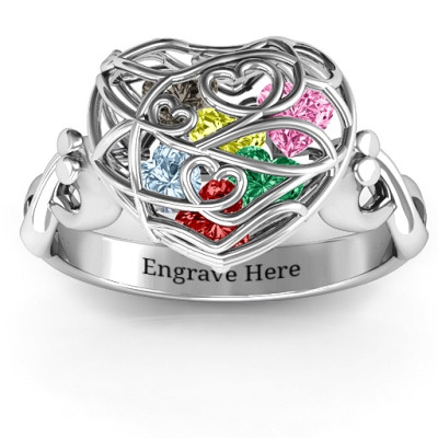 Encased in Love Caged Hearts Ring with Infinity Band - Handcrafted & Custom-Made