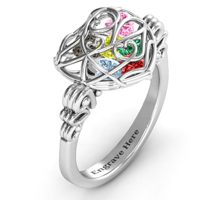 Encased in Love Caged Hearts Ring with Butterfly Wings Band - Handcrafted & Custom-Made