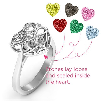 Encased in Love Caged Hearts Ring with Ski Tip Band - Handcrafted & Custom-Made