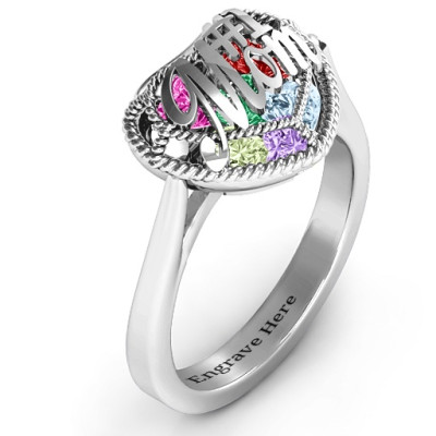 #1 Mom Caged Hearts Ring with Ski Tip Band - Handcrafted & Custom-Made