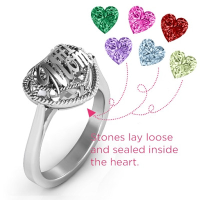#1 Mom Caged Hearts Ring with Ski Tip Band - Handcrafted & Custom-Made