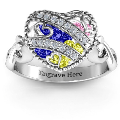 Sparkling Diamond Hearts Caged Hearts Ring with Infinity Band - Handcrafted & Custom-Made