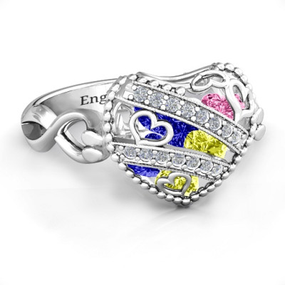 Sparkling Diamond Hearts Caged Hearts Ring with Infinity Band - Handcrafted & Custom-Made