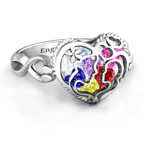 Mother and Child Caged Hearts Ring with Infinity Band - Handcrafted & Custom-Made