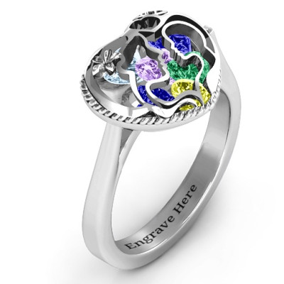 Mother and Child Caged Hearts Ring with Ski Tip Band - Handcrafted & Custom-Made