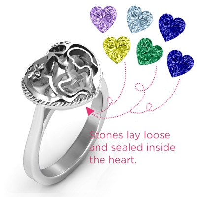 Mother and Child Caged Hearts Ring with Ski Tip Band - Handcrafted & Custom-Made