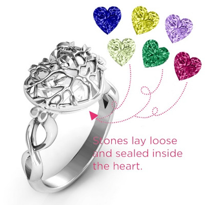 Family Tree Caged Hearts Ring with Infinity Band - Handcrafted & Custom-Made