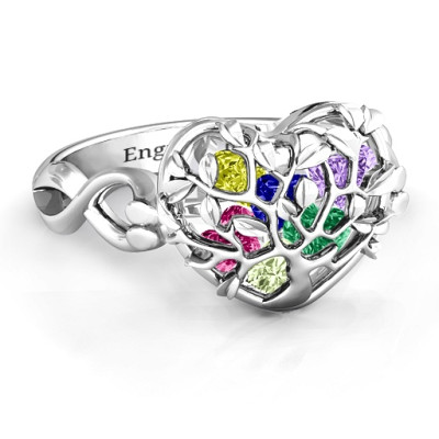 Family Tree Caged Hearts Ring with Infinity Band - Handcrafted & Custom-Made