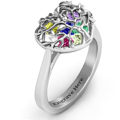 Family Tree Caged Hearts Ring with Ski Tip Band - Handcrafted & Custom-Made