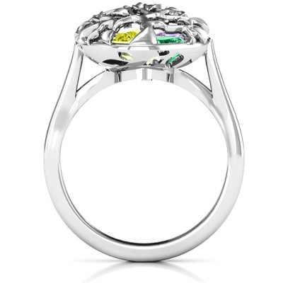 Family Tree Caged Hearts Ring with Ski Tip Band - Handcrafted & Custom-Made