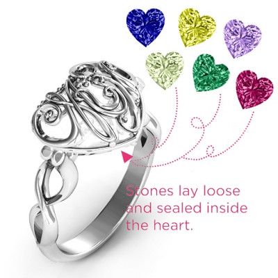 #1 Mom Caged Hearts Ring with Infinity Band - Handcrafted & Custom-Made
