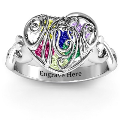 Cursive Mom Caged Hearts Ring with Infinity Band - Handcrafted & Custom-Made