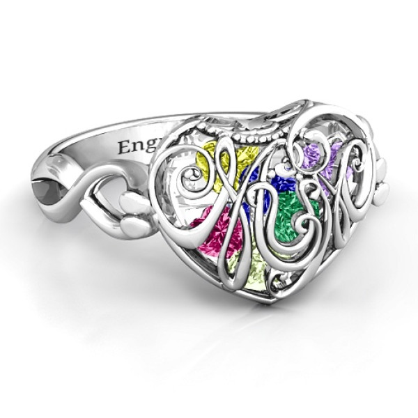 Mum heart Caged Hearts Ring with Infinity Band - Handcrafted & Custom-Made