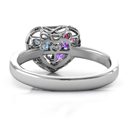 2015 Petite Caged Hearts Ring with Classic with Engravings Band - Handcrafted & Custom-Made