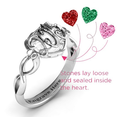 2015 Petite Caged Hearts Ring with Infinity Band - Handcrafted & Custom-Made