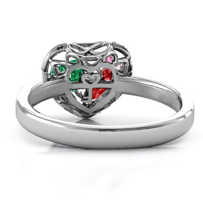 2016 Petite Caged Hearts Ring with Classic with Engravings Band - Handcrafted & Custom-Made