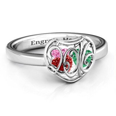 2016 Petite Caged Hearts Ring with Classic Band - Handcrafted & Custom-Made
