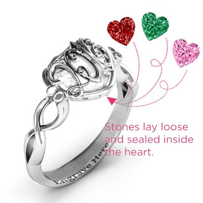 2016 Petite Caged Hearts Ring with Infinity Band - Handcrafted & Custom-Made
