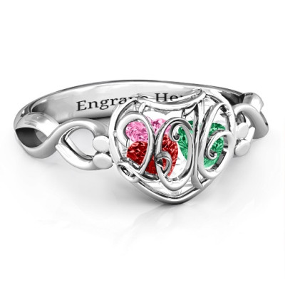 2016 Petite Caged Hearts Ring with Infinity Band - Handcrafted & Custom-Made
