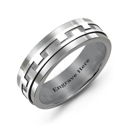 Sterling Silver Mens Detailed Modern Tungsten Band Ring - Handcrafted & Custom-Made