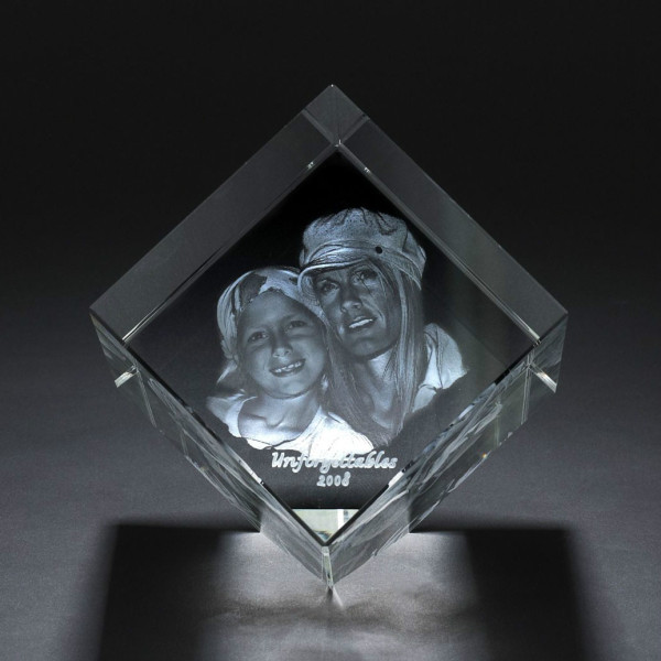 Square Crystal With Photo/Text Engraved Inside - Handcrafted & Custom-Made