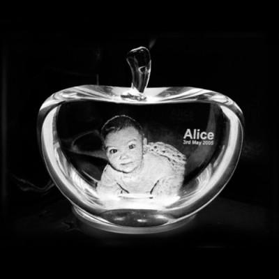 Apple Shape Crystal With 2D/3D Engraving Inside - Handcrafted & Custom-Made