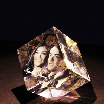Square Crystal With Photo/Text Engraved Inside - Handcrafted & Custom-Made