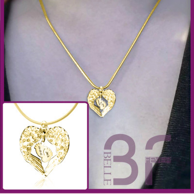 Personalised Angels Heart Necklace with Feet Insert - GOLD - Handcrafted & Custom-Made