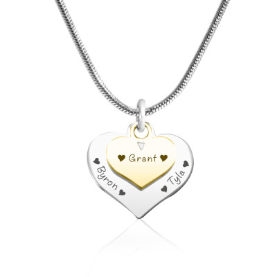 Personalised Double Heart Necklace - Two Tone - Gold n Silver - Handcrafted & Custom-Made