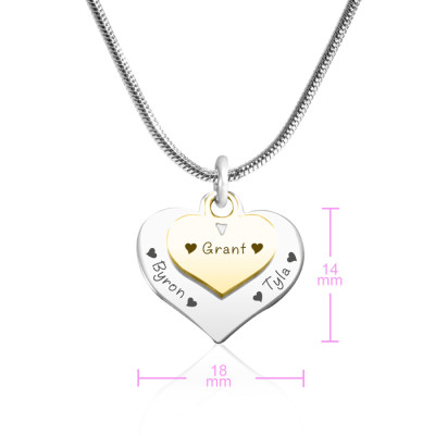 Personalised Double Heart Necklace - Two Tone - Gold n Silver - Handcrafted & Custom-Made