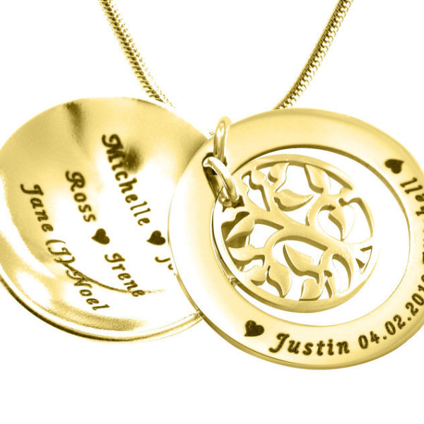 Personalised My Family Tree Dome Necklace - 18ct Gold Plated - Handcrafted & Custom-Made