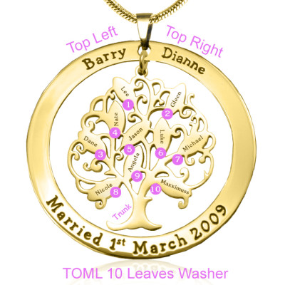 Personalised Tree of My Life Washer Necklace 10 - 18ct Gold Plated - Handcrafted & Custom-Made