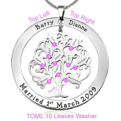 Personalised Tree of My Life Washer Necklace 10 - Sterling Silver - Handcrafted & Custom-Made