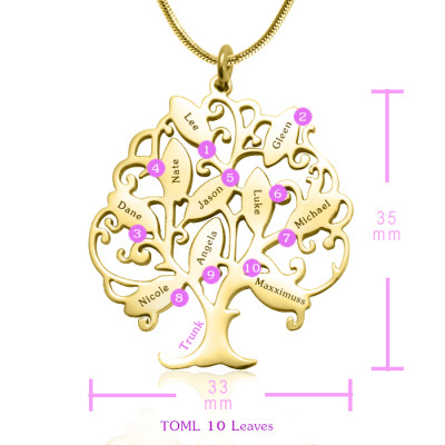 Personalised Tree of My Life Necklace 10 - 18ct Gold Plated - Handcrafted & Custom-Made