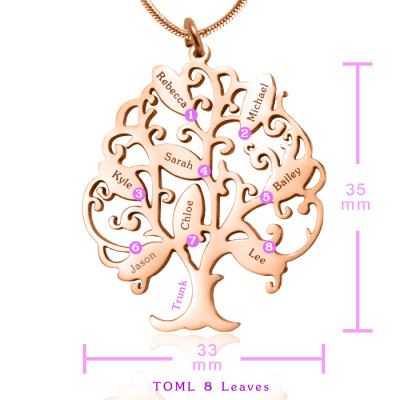 Personalised Tree of My Life Necklace 8 - 18ct Rose Gold Plated - Handcrafted & Custom-Made
