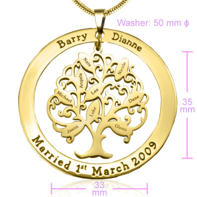 Personalised Tree of My Life Washer 9 - 18ct Gold Plated - Handcrafted & Custom-Made