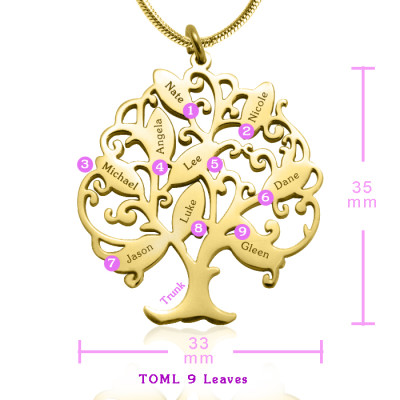 Personalised Tree of My Life Necklace 9 - 18ct Gold Plated - Handcrafted & Custom-Made