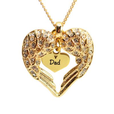 Personalised Angels Heart Necklace with Heart Insert - 18ct Gold Plated - Handcrafted & Custom-Made