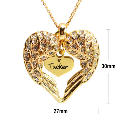 Personalised Angels Heart Necklace with Heart Insert - 18ct Gold Plated - Handcrafted & Custom-Made