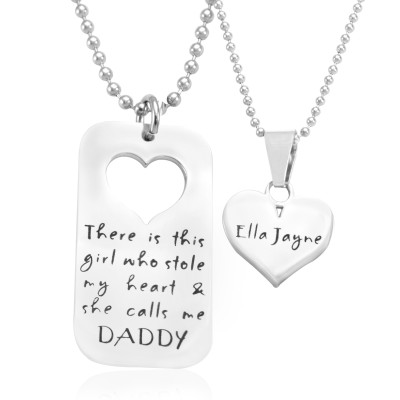 Personalised Dog Tag - Stolen Heart - Two Necklaces - Silver - Handcrafted & Custom-Made