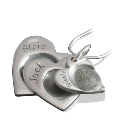 925 Sterling Silver FingerPrint Cascade Heart Pendant - Handcrafted & Custom-Made