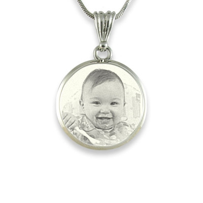 925 Sterling Silver Photo In Circle Pendant Necklace - Handcrafted & Custom-Made