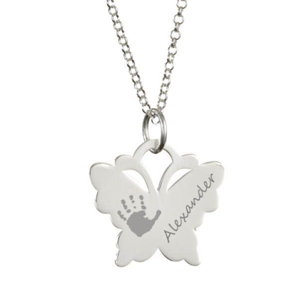 Engraved Butterfly Handprint Necklace - Handcrafted & Custom-Made