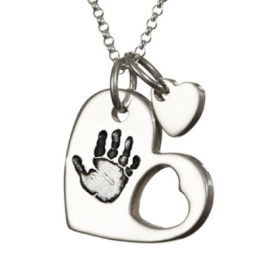 925 Sterling Silver Cut Out Heart Handprint Necklace - Handcrafted & Custom-Made