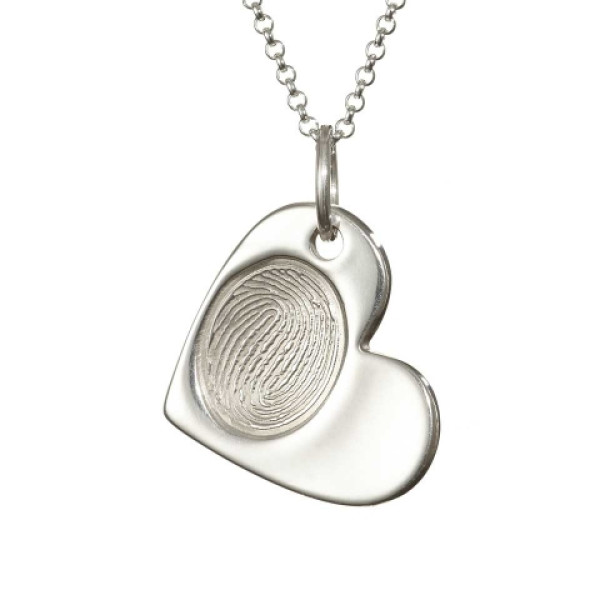 925 Sterling Silver FingerPrint Cascade Heart Pendant - Handcrafted & Custom-Made