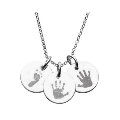 925 Sterling Silver Hand/Footprint Engraved Disc Pendant - Handcrafted & Custom-Made