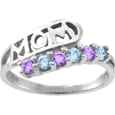Cherish  MOM Cut-out 2-6 Stones Ring  - Handcrafted & Custom-Made