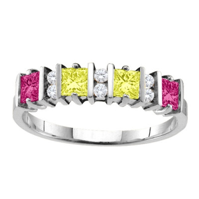 Echo  2-6 Princess Cut Stones Ring With Accents  - Handcrafted & Custom-Made
