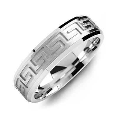 Greek Key Eternity Grooved Men's Ring - Handcrafted & Custom-Made