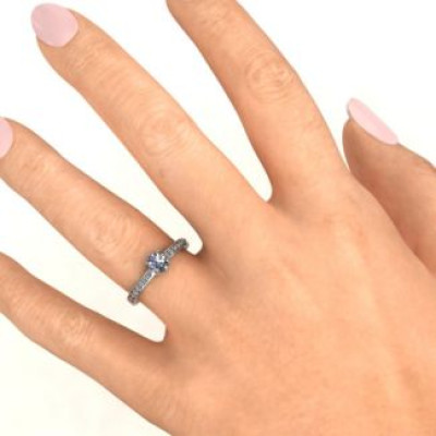 8 Prong Solitaire Set Ring with Twin Channel Accent Rows - Handcrafted & Custom-Made